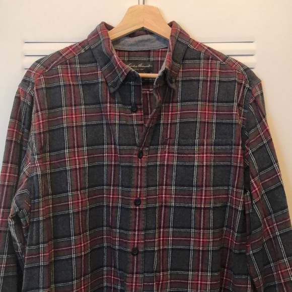 XL Eddie Bauer grey & red flannel button down - Picture 2 of 9
